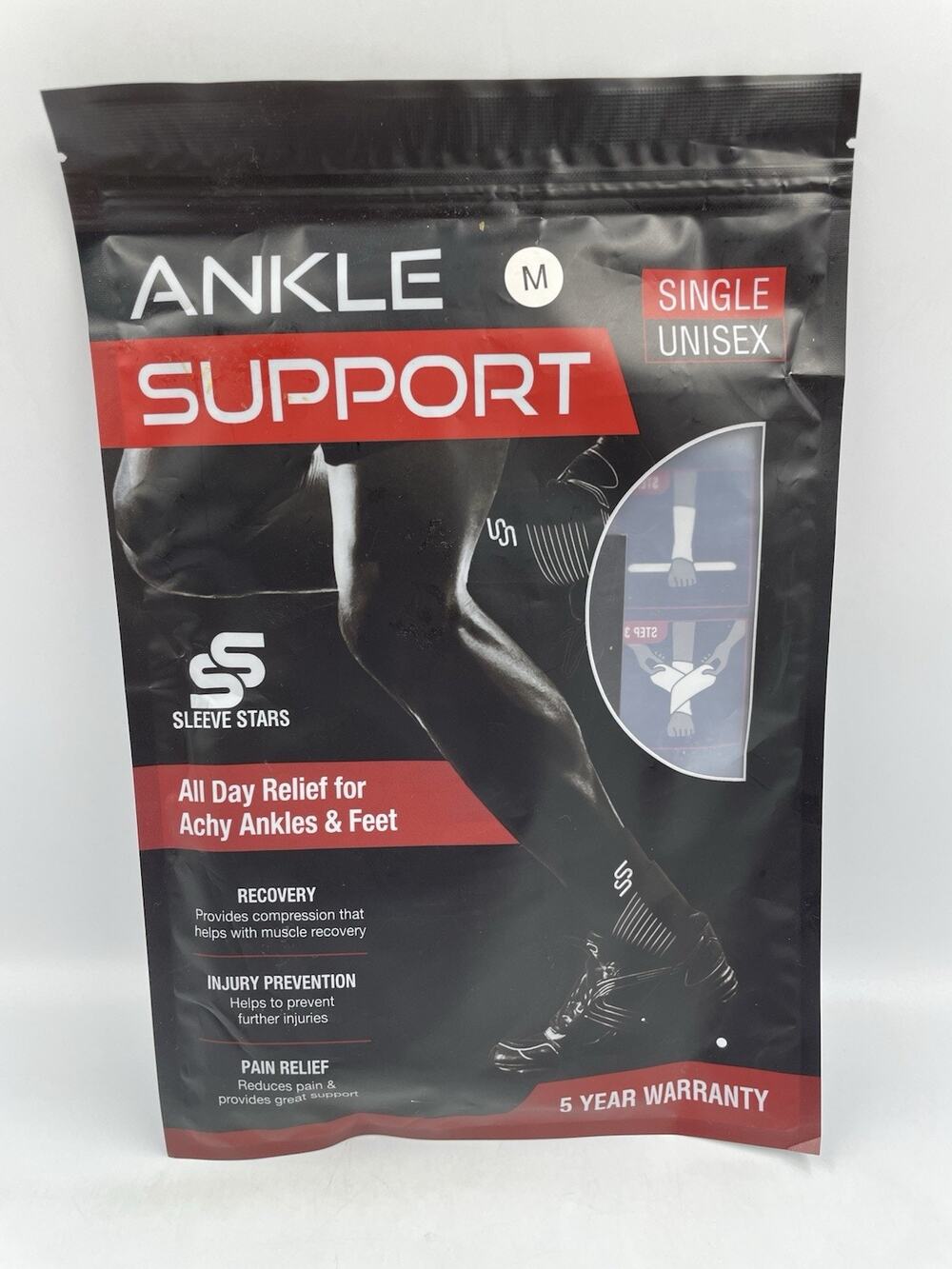Sleeve Stars Ankle Support Compression Brace w/ Adjustable Strap Black M Unisex